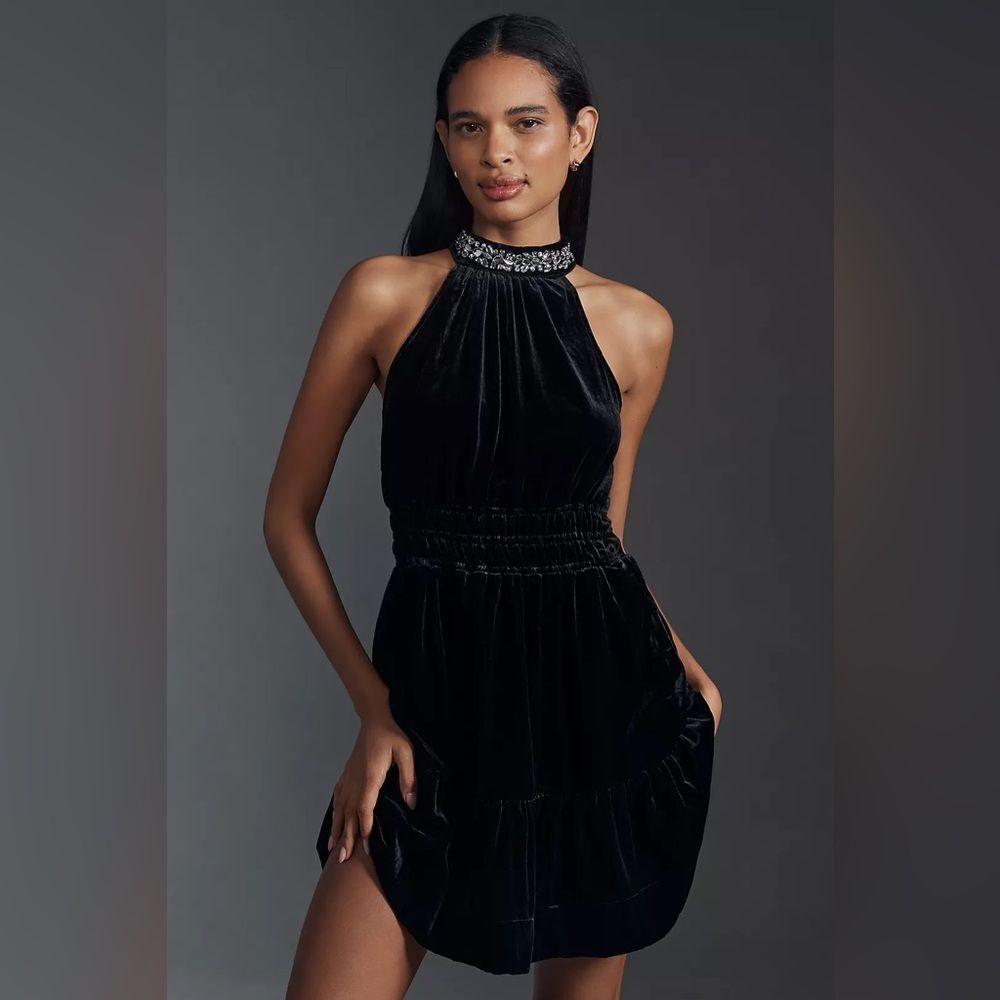 Anthropologie The Somerset Mini Dress: Velvet Halter Edition NWT